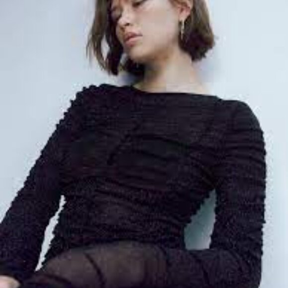 Ruched Mesh Top - Picture 1 of 4